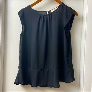 Loft black peplum ruffle blouse like new XS